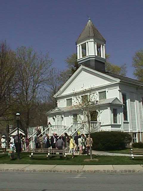 Exiting church on an early spring day